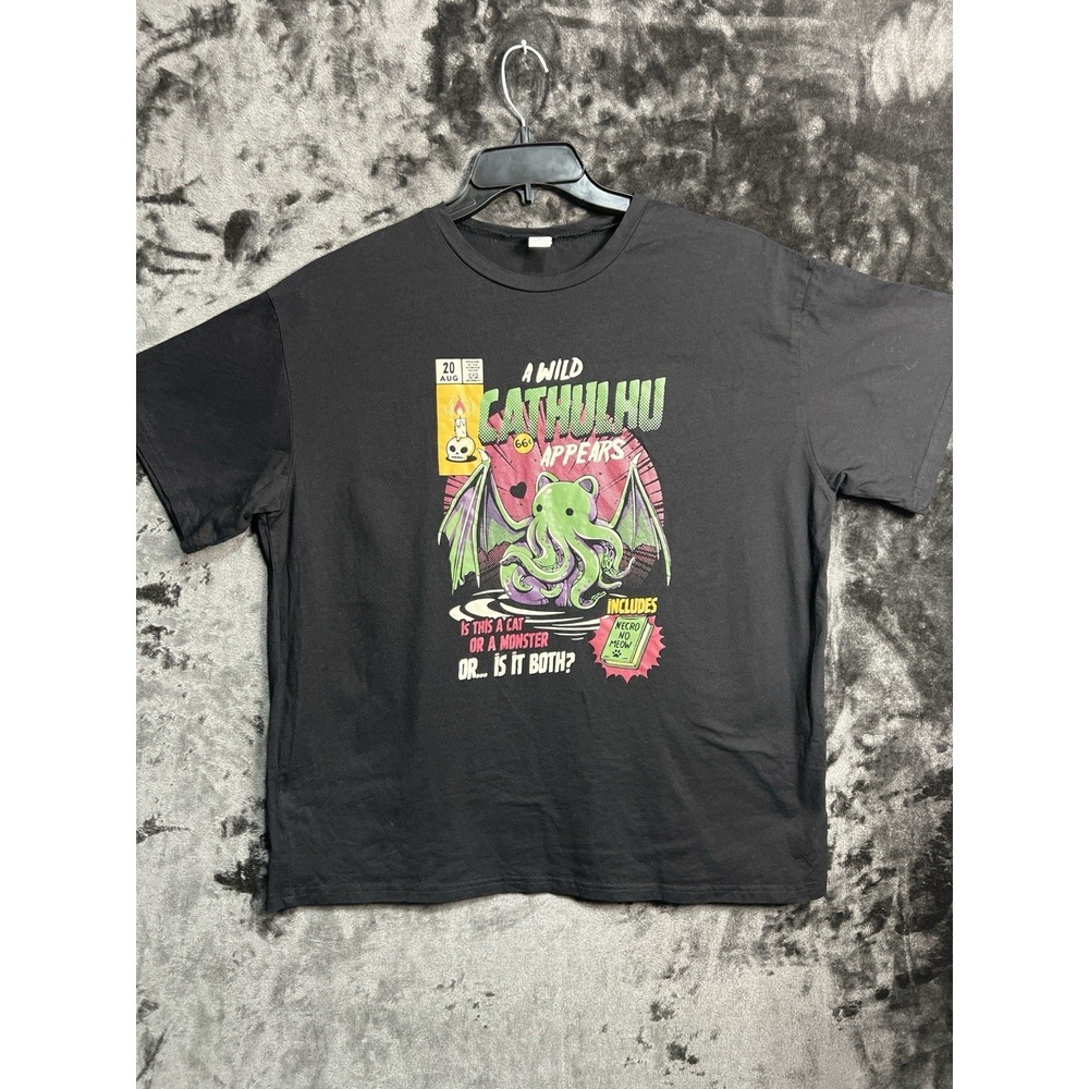 Romwe Cthulhu Cat Monster Graphic Shirt Men's Large Goth Emo Kawaii Horror Tee